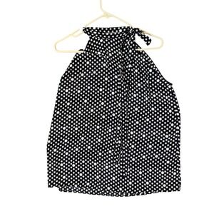 LOFT Halter Top Sleeveless Tie Neck Blouse Black White Polka Dot M‎